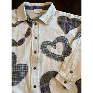 Oli & Hali shirt OLI AND HALI top Oli Hali button down shacket heart patches NEW